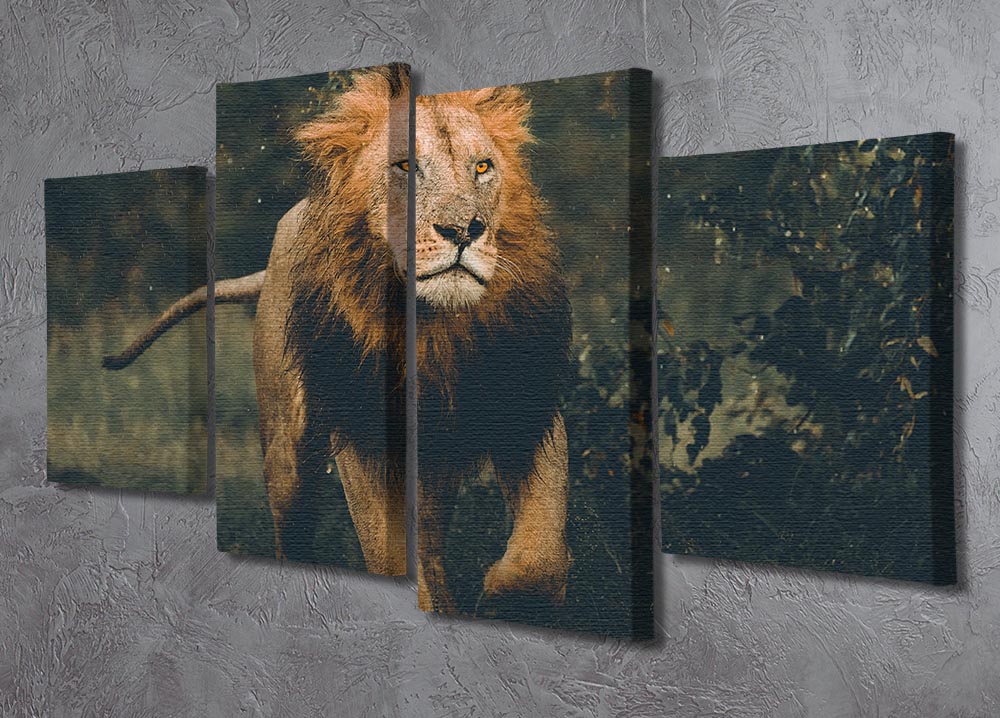 Lion Running In The Woods 4 Split Panel Canvas - Canvas Art Rocks - 2