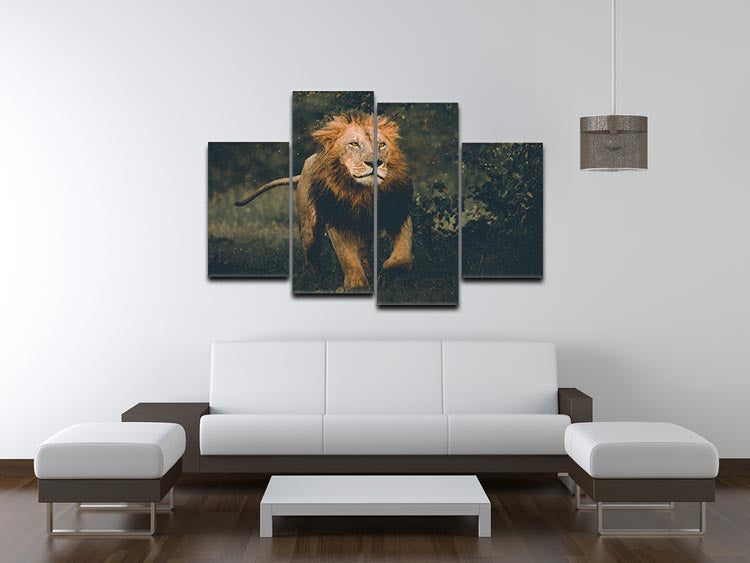 Lion Running In The Woods 4 Split Panel Canvas - Canvas Art Rocks - 3
