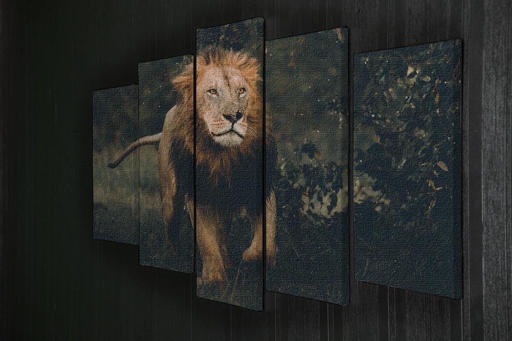 Lion Running In The Woods 5 Split Panel Canvas - Canvas Art Rocks - 2