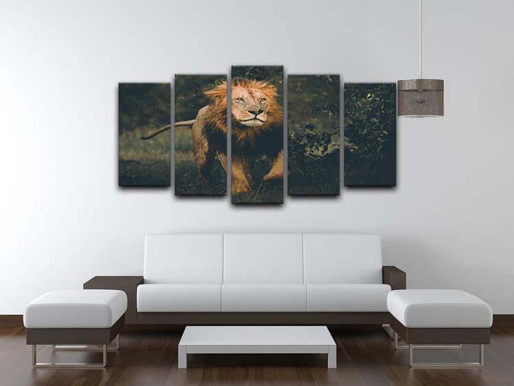 Lion Running In The Woods 5 Split Panel Canvas - Canvas Art Rocks - 3