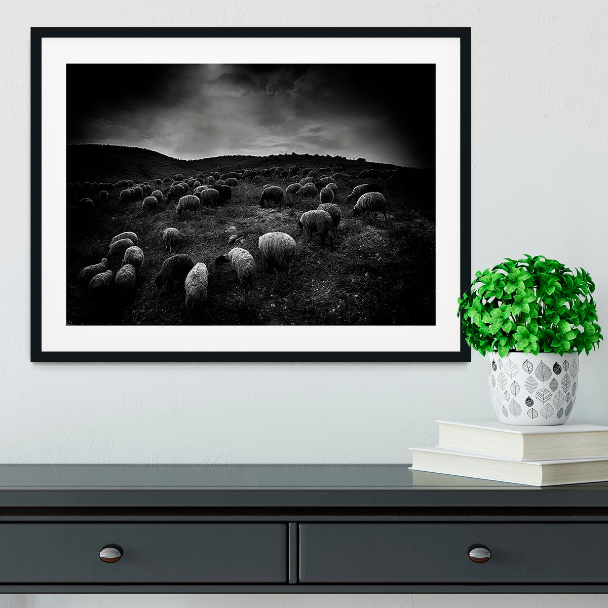 The sheep in the valley Framed Print - Canvas Art Rocks - 1
