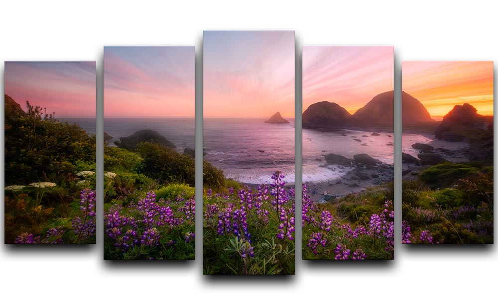 Sister Rocks with Lupin Blooms 5 Split Panel Canvas - Canvas Art Rocks - 1
