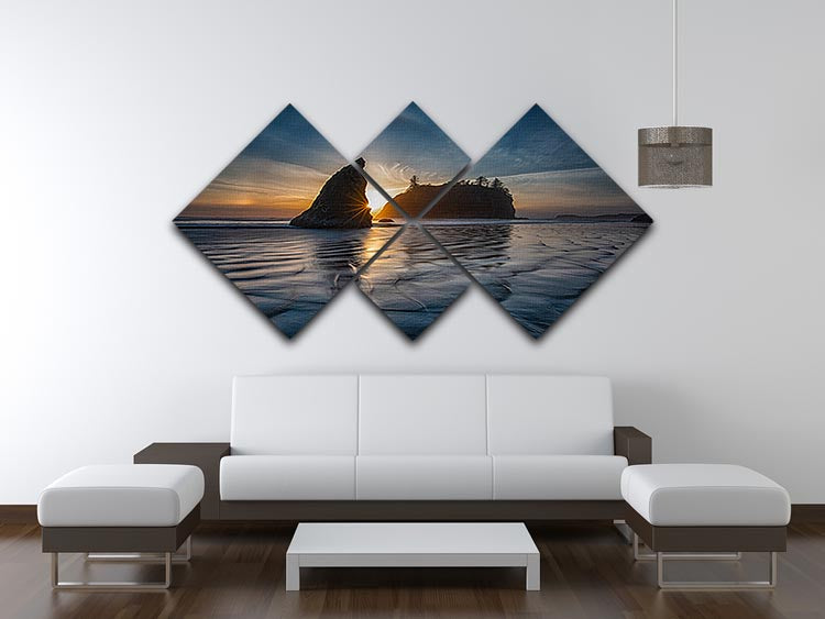 Sunset at Ruby Beach 4 Square Multi Panel Canvas - Canvas Art Rocks - 3