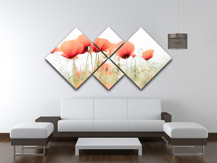 Poppies On A Summer Day 4 Square Multi Panel Canvas - Canvas Art Rocks - 3