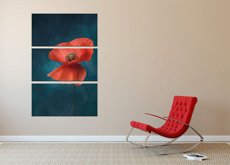 A Single Red Flower 3 Split Panel Canvas Print - Canvas Art Rocks - 2
