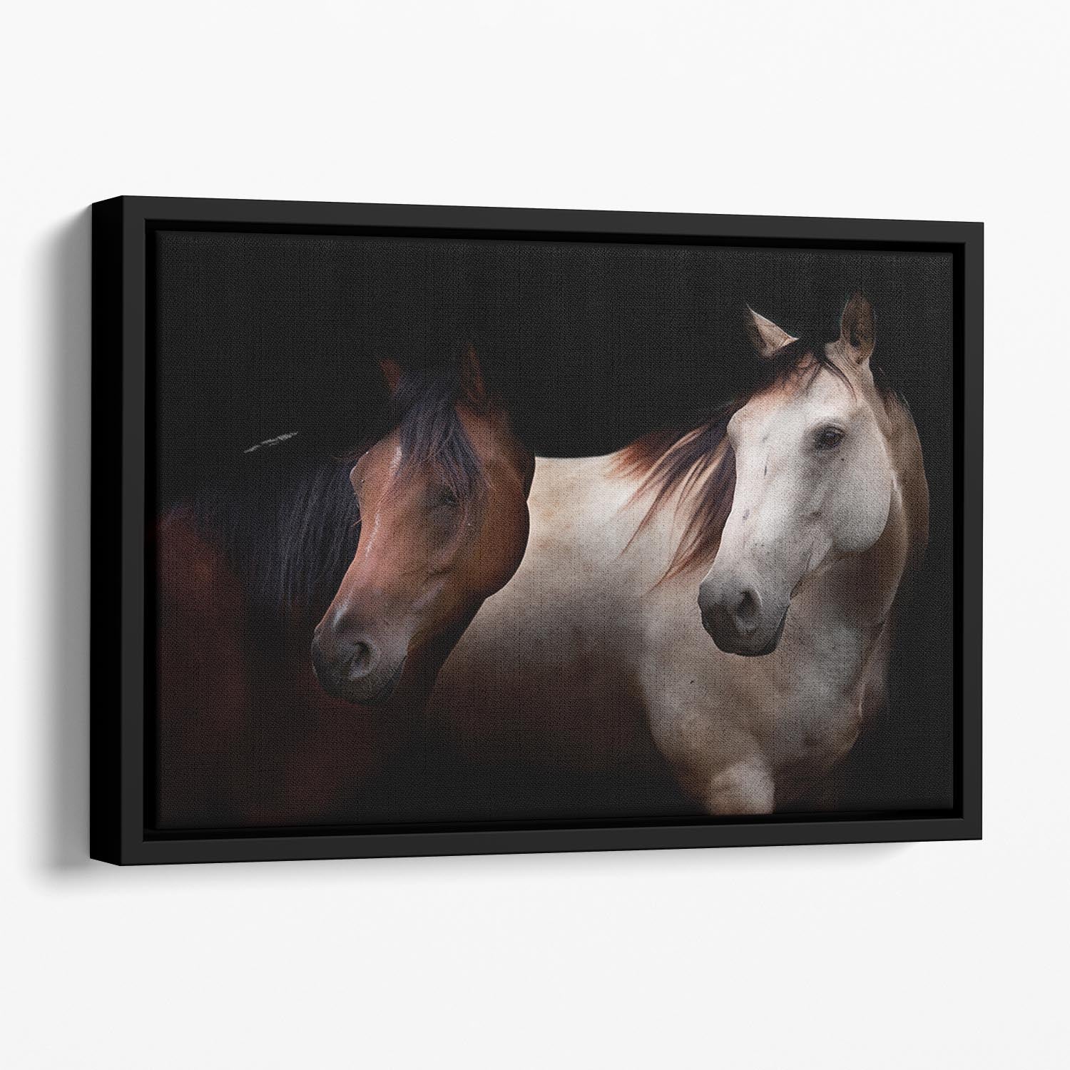 Horses In The Dark Floating Framed Canvas - Canvas Art Rocks - 1