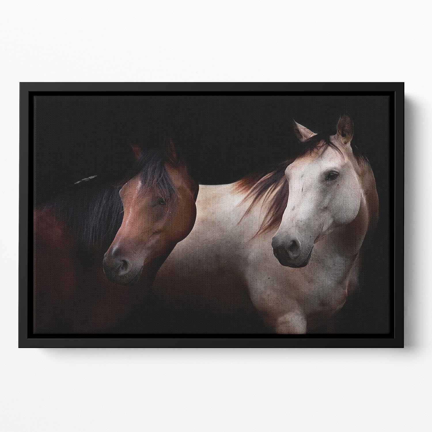 Horses In The Dark Floating Framed Canvas - Canvas Art Rocks - 2