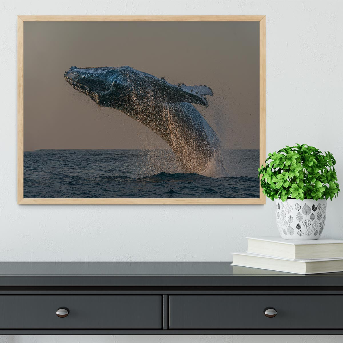 Whale Fliiping Out The Ocean Framed Print - Canvas Art Rocks - 4