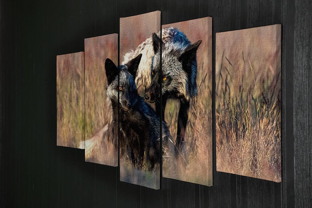 Two Black Foxes 5 Split Panel Canvas - Canvas Art Rocks - 2