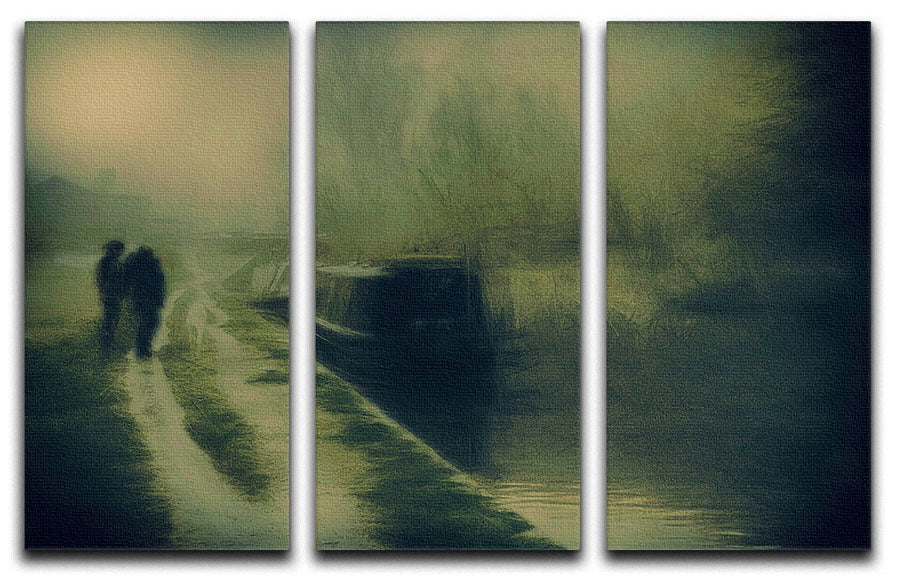 Silhouettes At The Canal 3 Split Panel Canvas Print - Canvas Art Rocks - 1