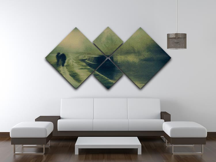 Silhouettes At The Canal 4 Square Multi Panel Canvas - Canvas Art Rocks - 3
