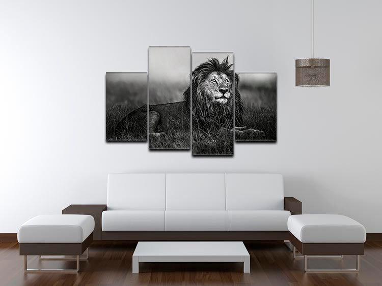 Greyscale Lion 4 Split Panel Canvas - Canvas Art Rocks - 3