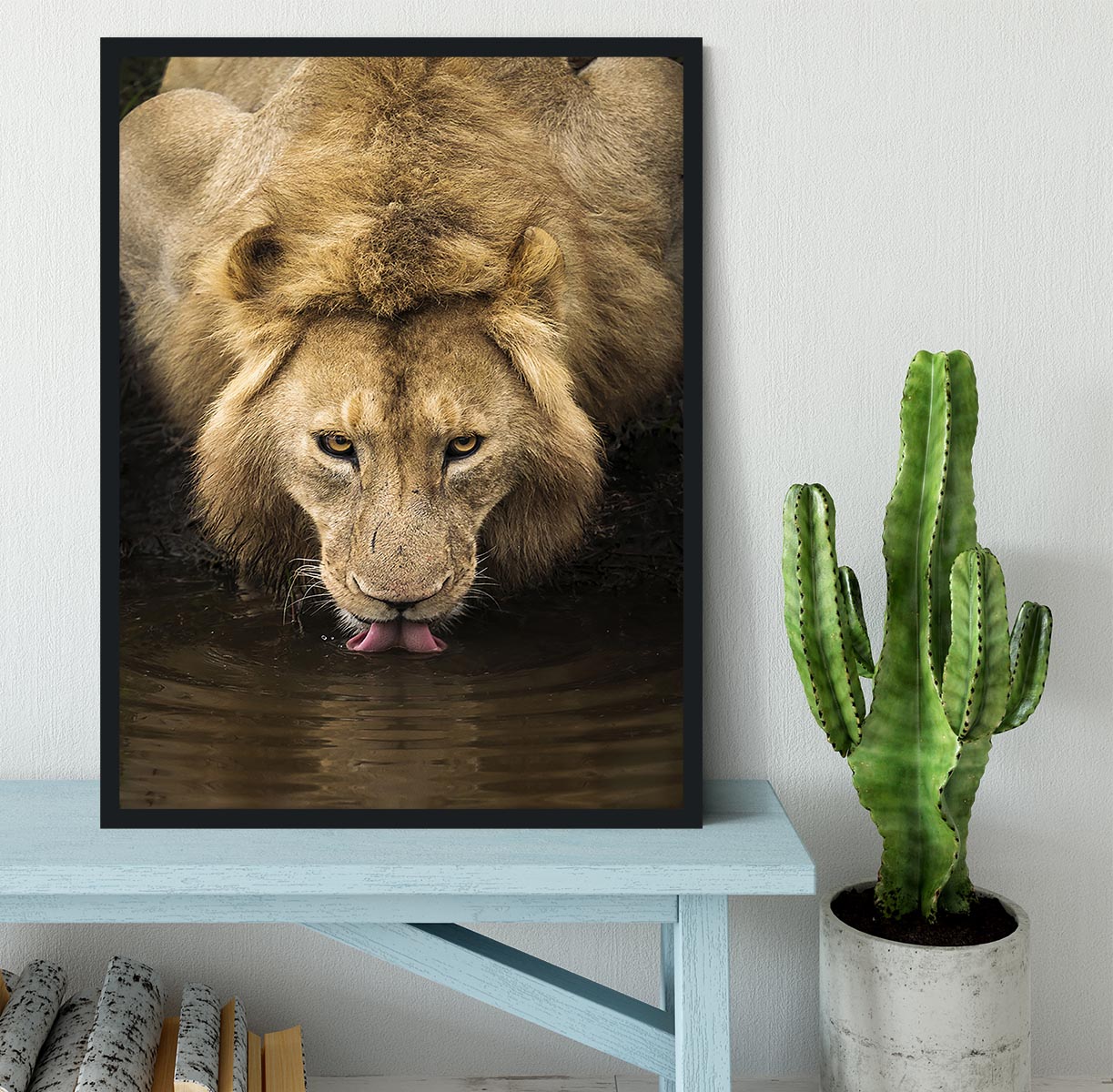 A Thirsty Lion Framed Print - Canvas Art Rocks - 2