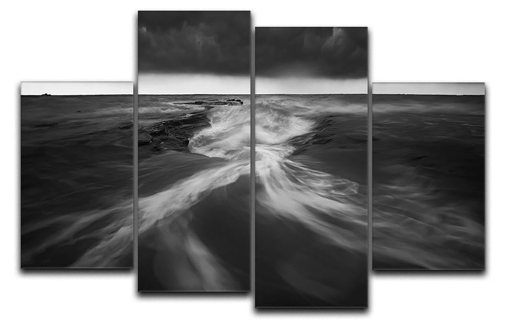 Coastline In Greyscale 4 Split Panel Canvas - Canvas Art Rocks - 1
