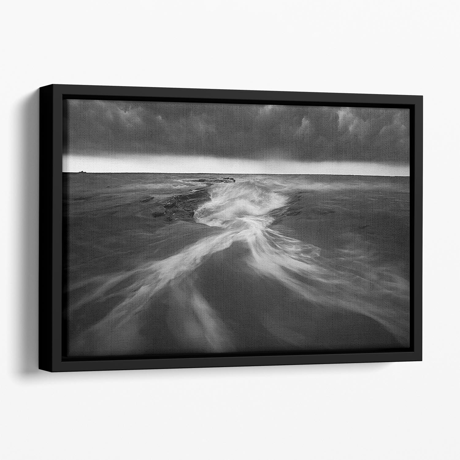 Coastline In Greyscale Floating Framed Canvas - Canvas Art Rocks - 1