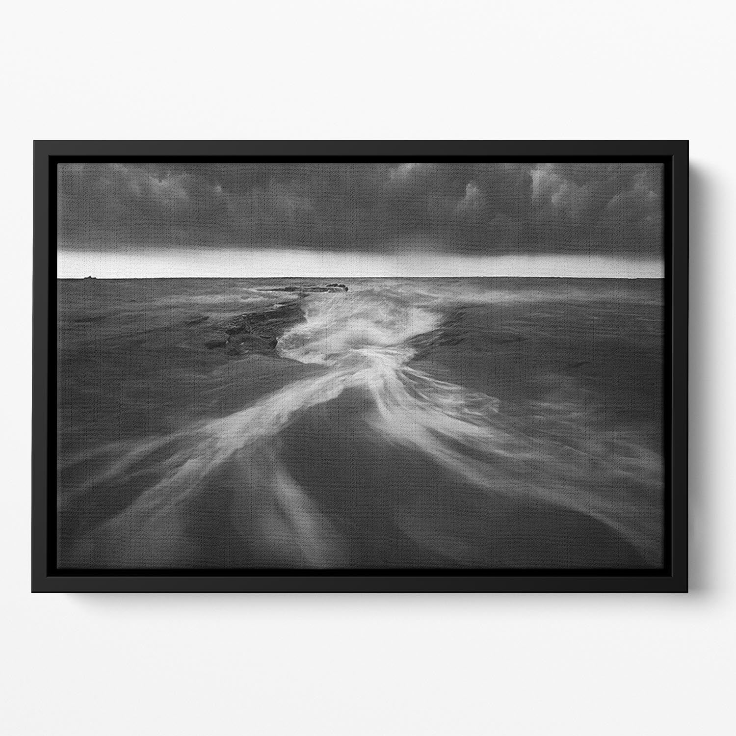 Coastline In Greyscale Floating Framed Canvas - Canvas Art Rocks - 2
