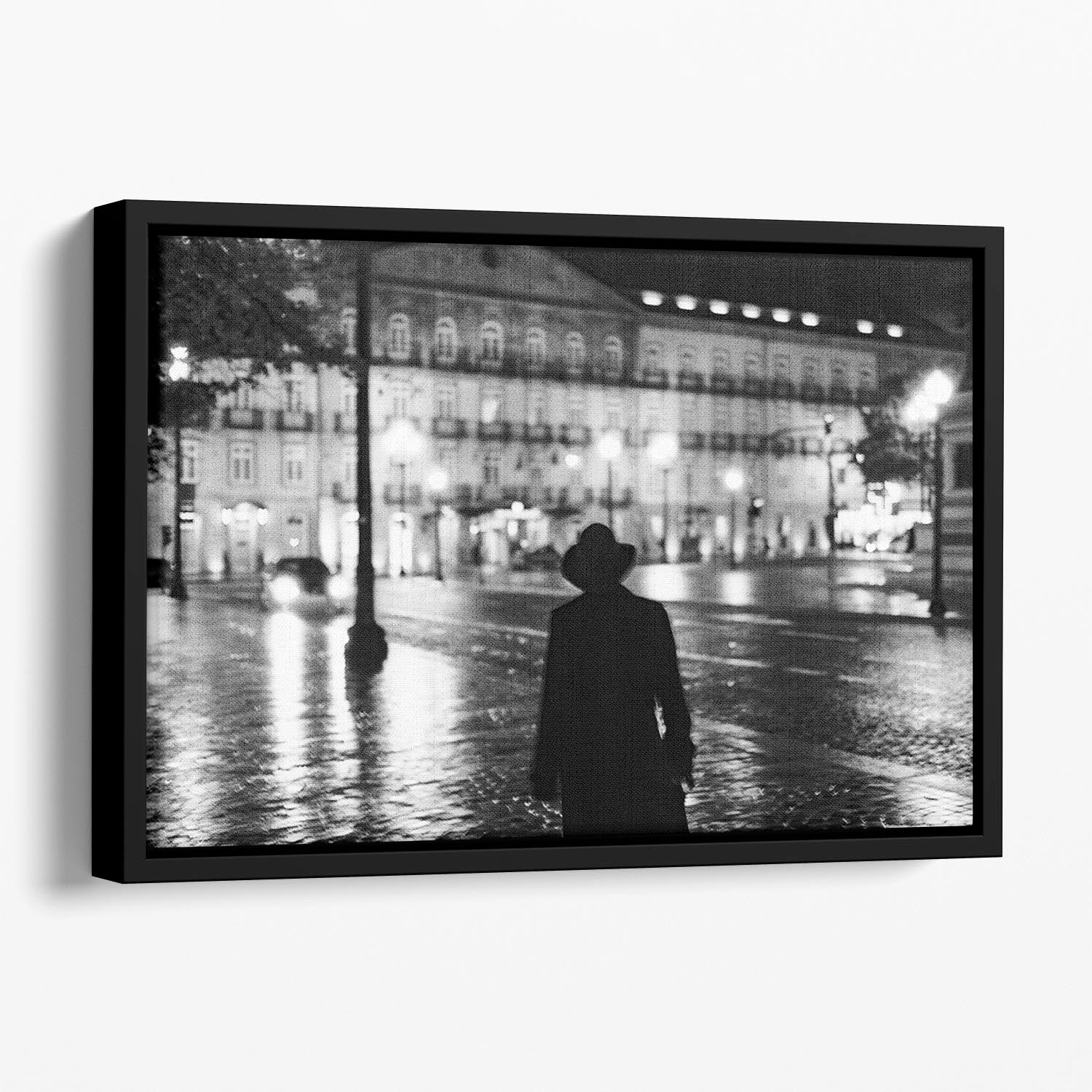 Silhouette In The Streets Floating Framed Canvas - Canvas Art Rocks - 1
