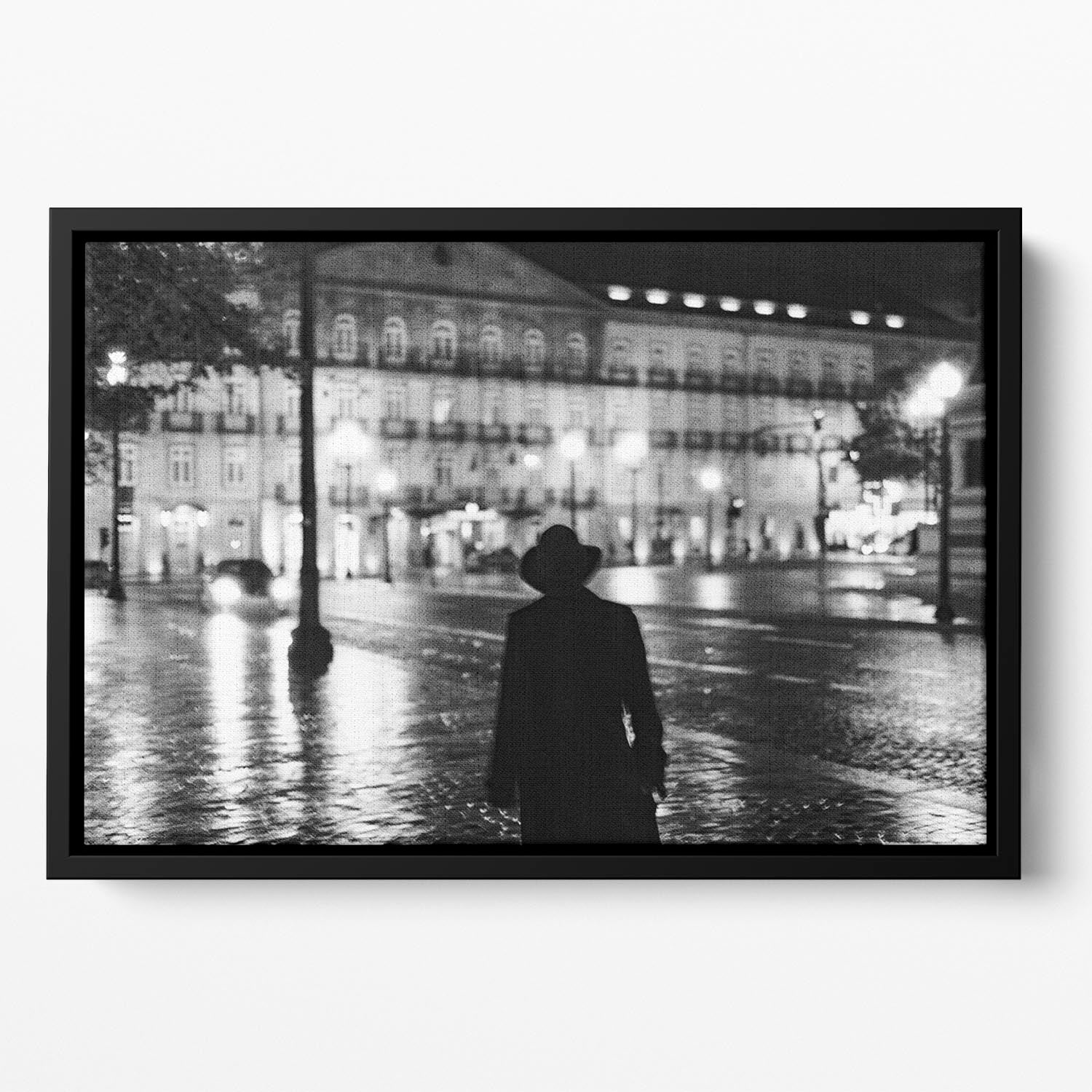 Silhouette In The Streets Floating Framed Canvas - Canvas Art Rocks - 2