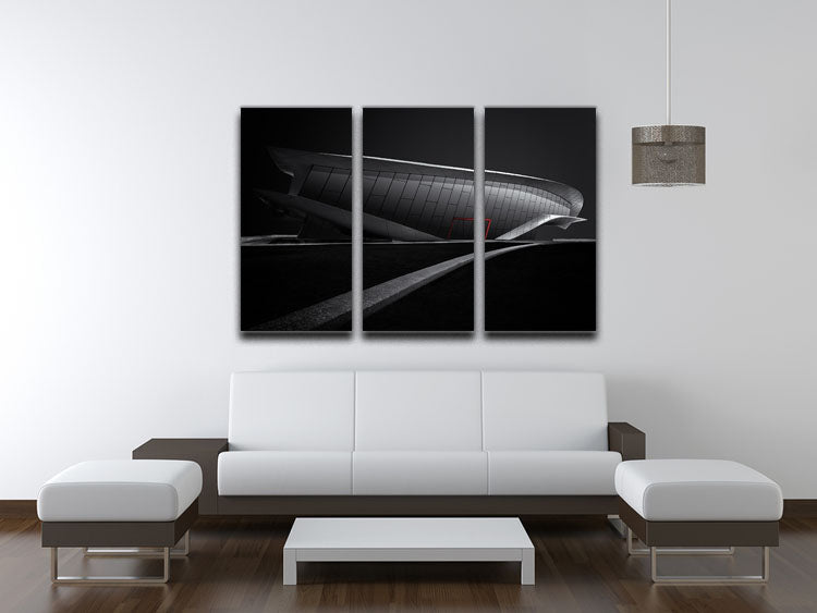 Greyscale Acrhitecture With A Glance Of Red 3 Split Panel Canvas Print - Canvas Art Rocks - 3