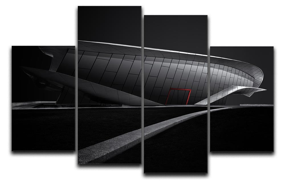 Greyscale Acrhitecture With A Glance Of Red 4 Split Panel Canvas - Canvas Art Rocks - 1