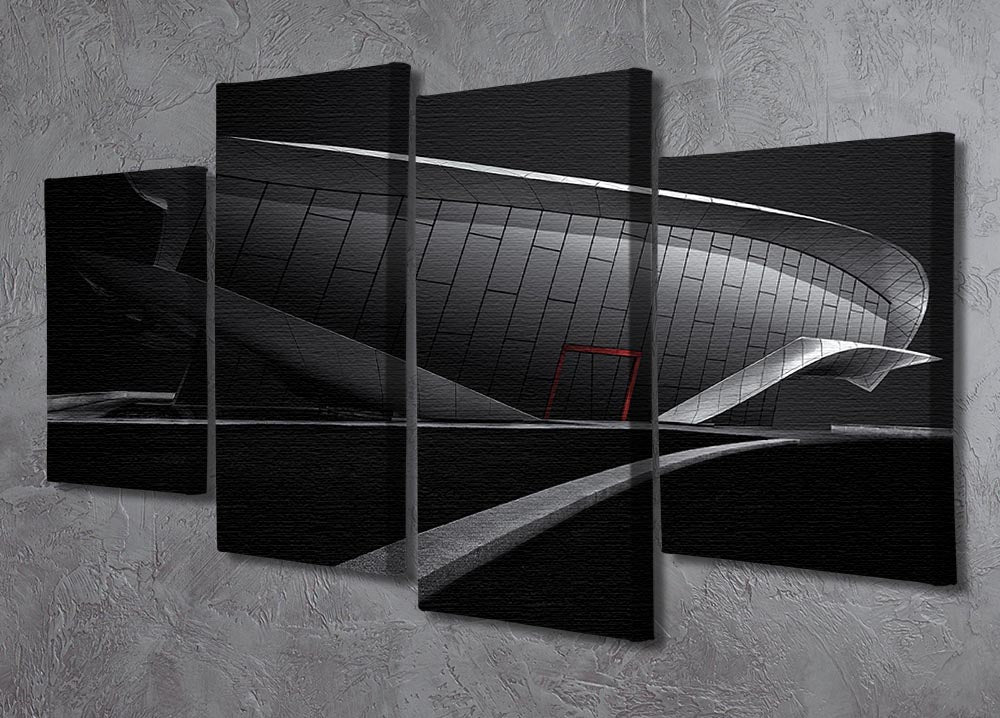 Greyscale Acrhitecture With A Glance Of Red 4 Split Panel Canvas - Canvas Art Rocks - 2