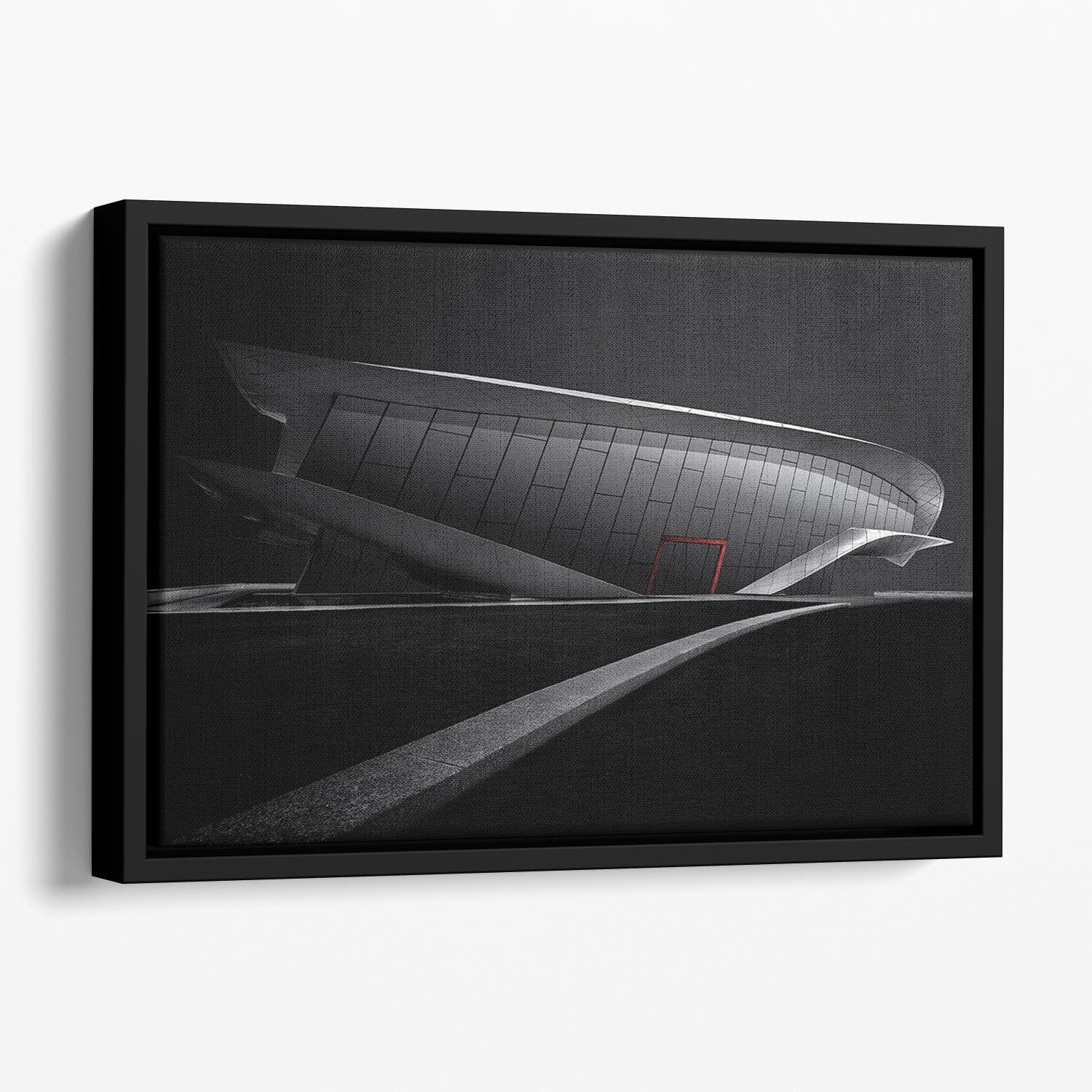 Greyscale Acrhitecture With A Glance Of Red Floating Framed Canvas - Canvas Art Rocks - 1