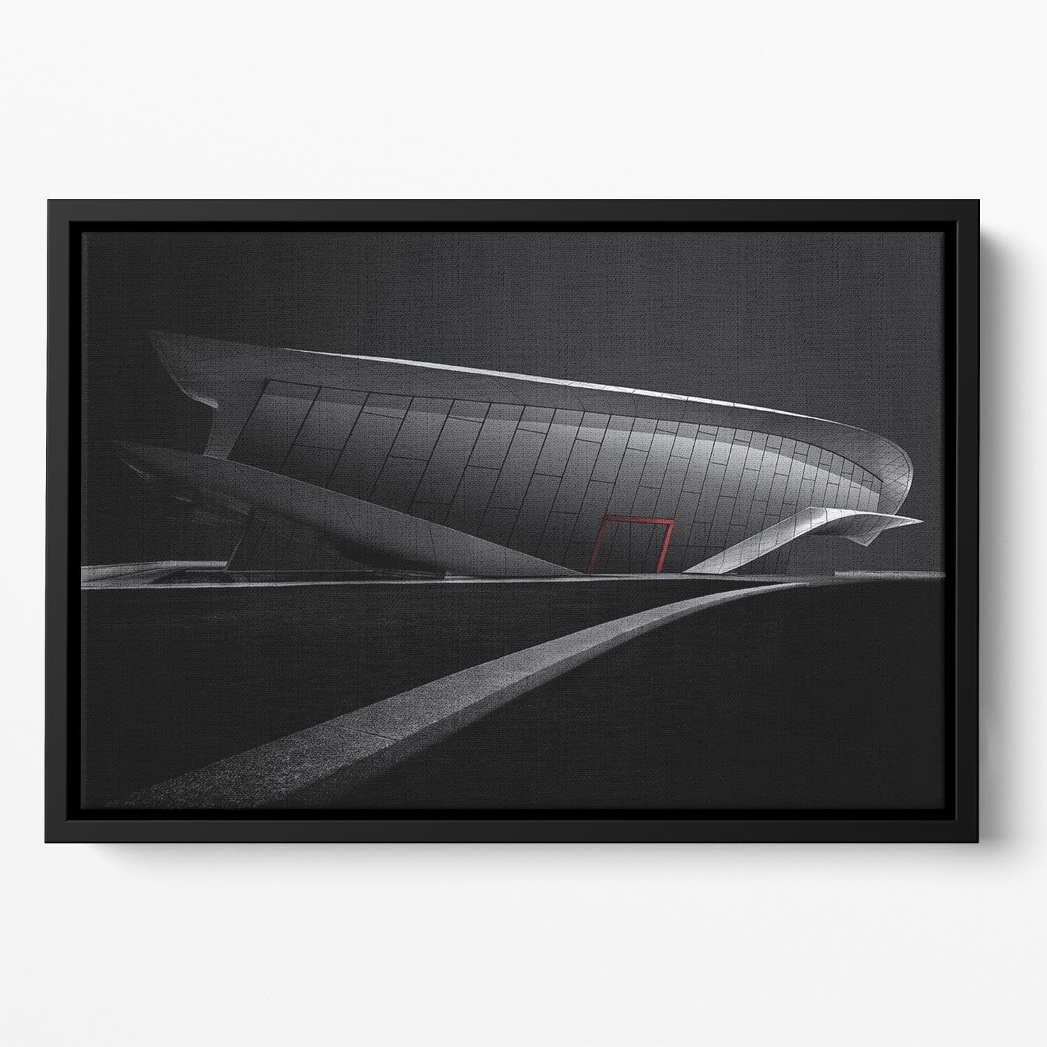 Greyscale Acrhitecture With A Glance Of Red Floating Framed Canvas - Canvas Art Rocks - 2