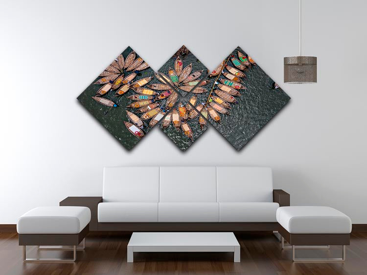 Pattern Of Boats On The Sea 4 Square Multi Panel Canvas - Canvas Art Rocks - 3