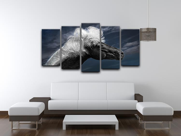 White Mane On A Black Horse 5 Split Panel Canvas - Canvas Art Rocks - 3