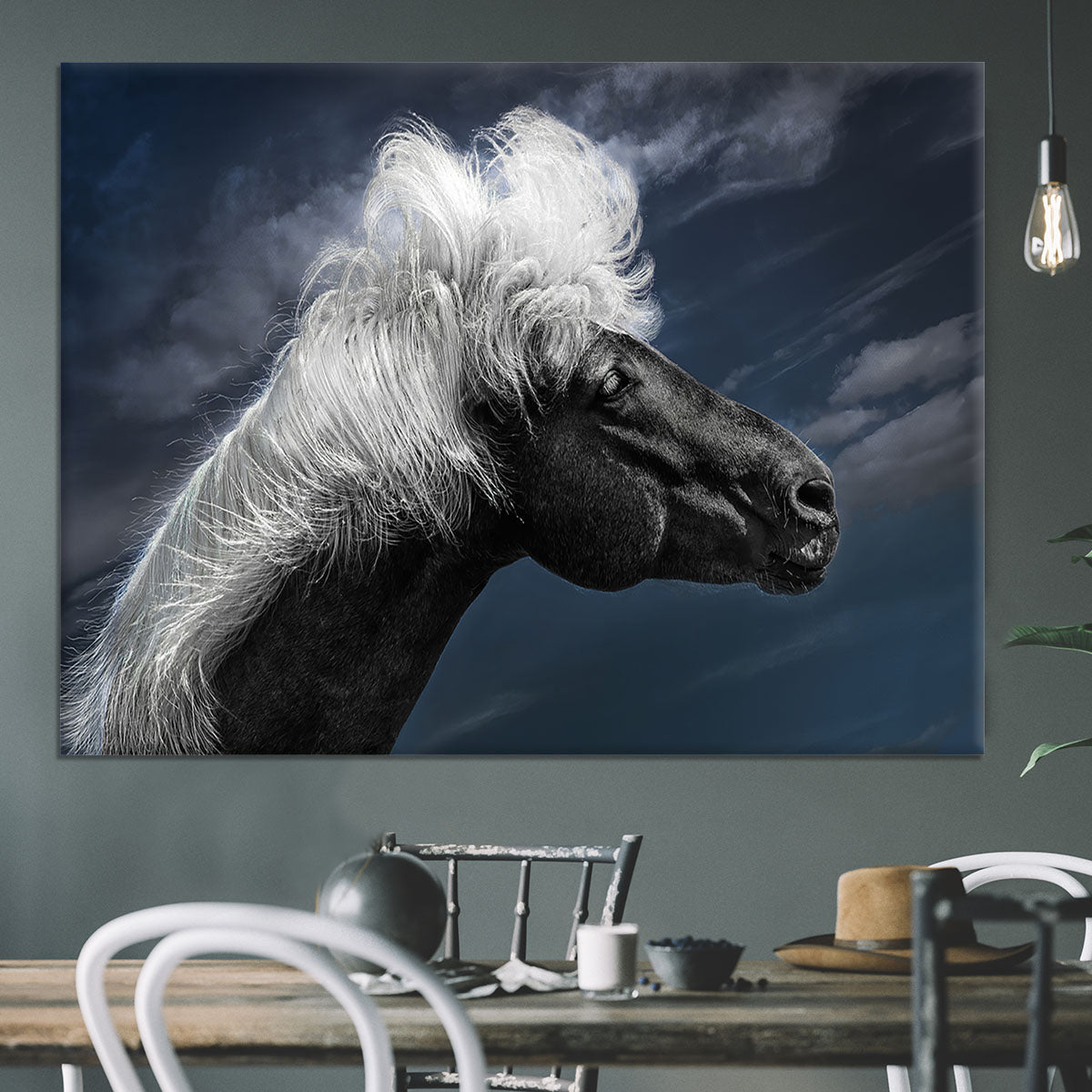White Mane On A Black Horse Canvas Print or Poster - Canvas Art Rocks - 3