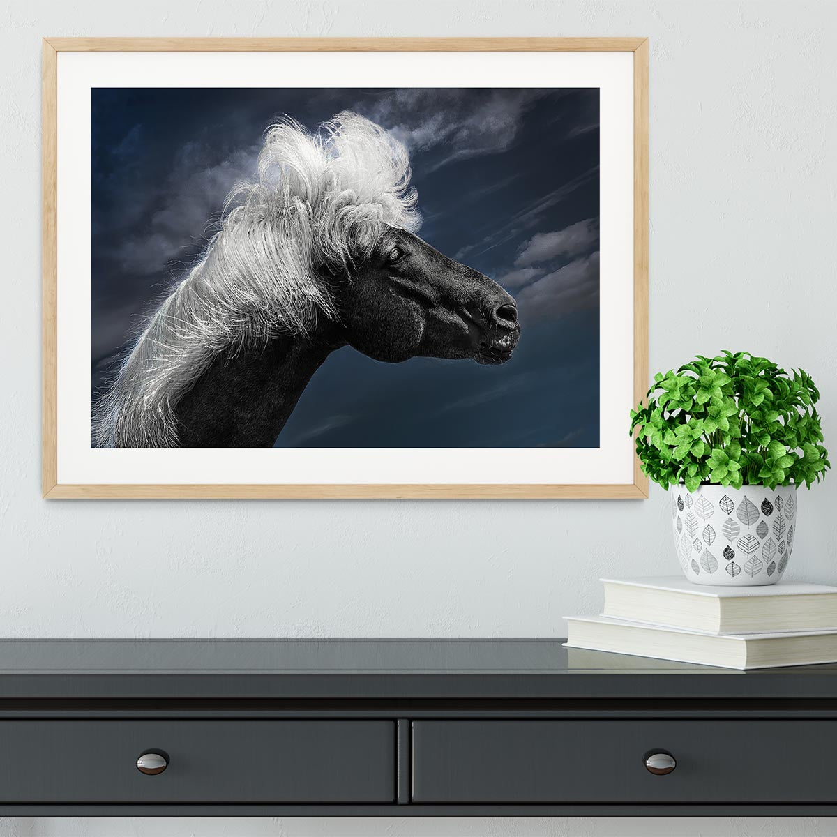 White Mane On A Black Horse Framed Print - Canvas Art Rocks - 3