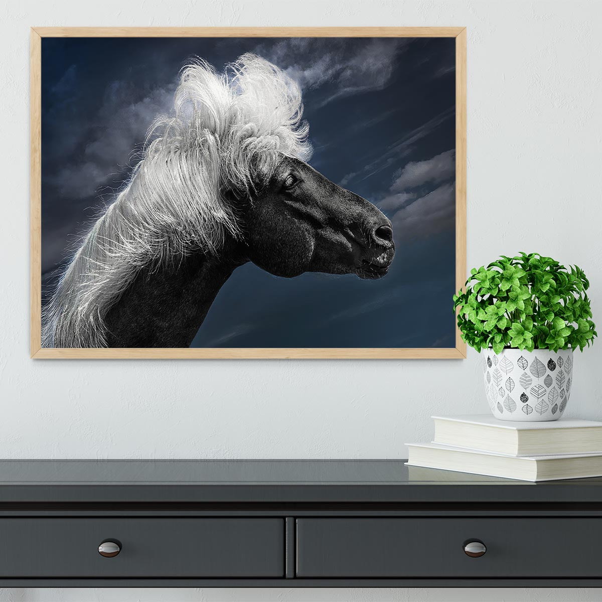White Mane On A Black Horse Framed Print - Canvas Art Rocks - 4