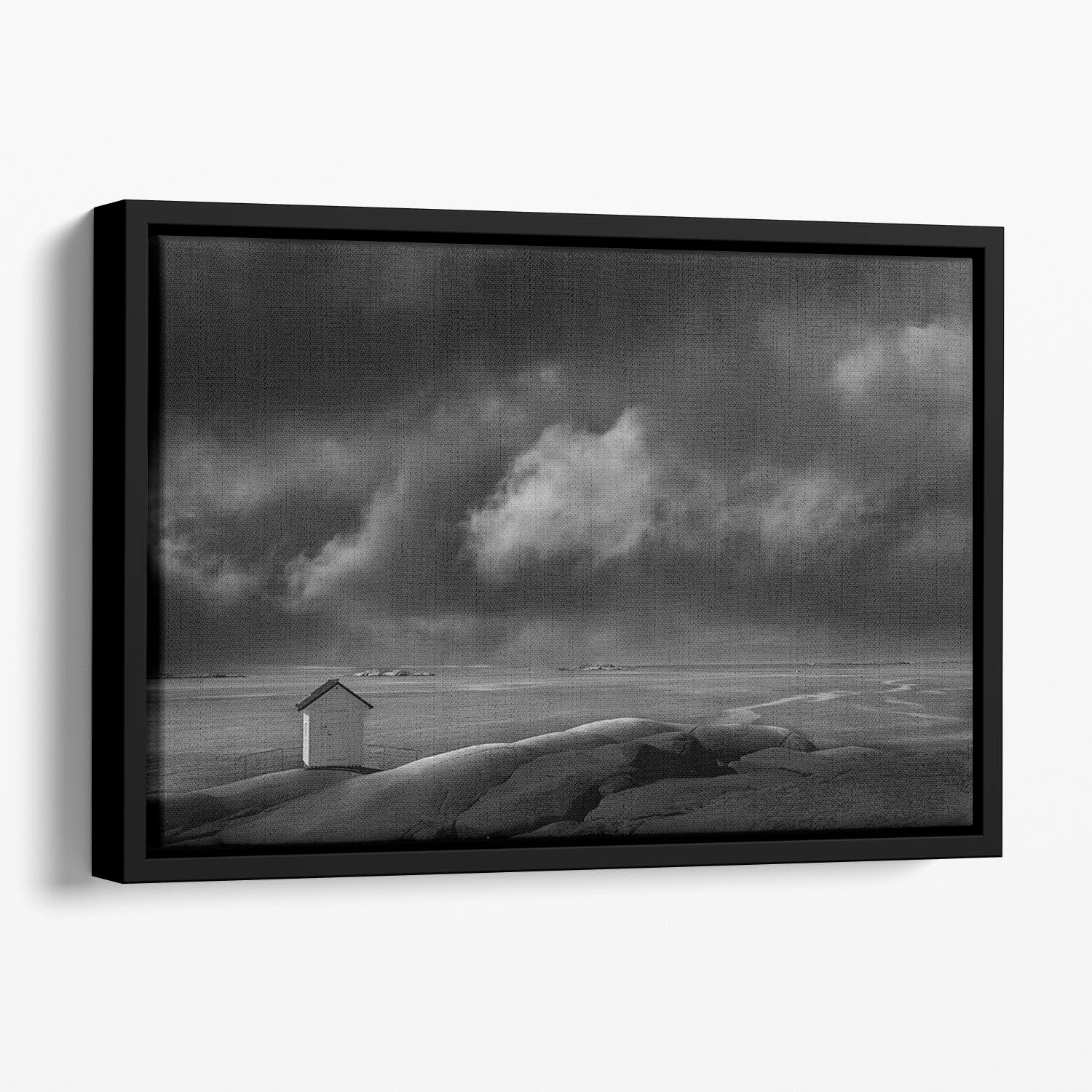 Shed On A Beach Floating Framed Canvas - Canvas Art Rocks - 1