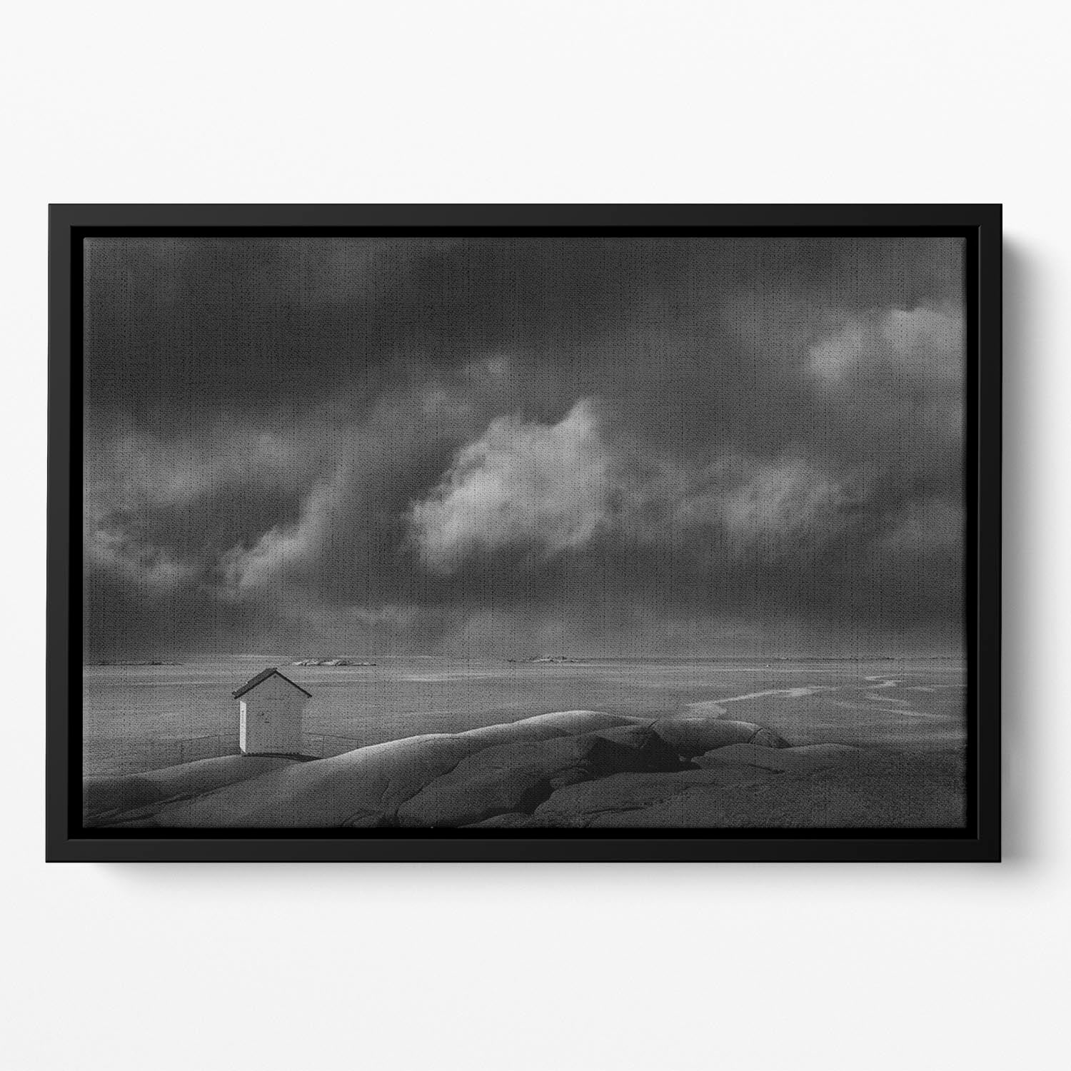 Shed On A Beach Floating Framed Canvas - Canvas Art Rocks - 2