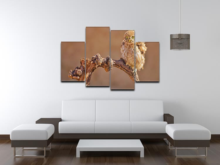 Little Owl On A Branch 4 Split Panel Canvas - Canvas Art Rocks - 3