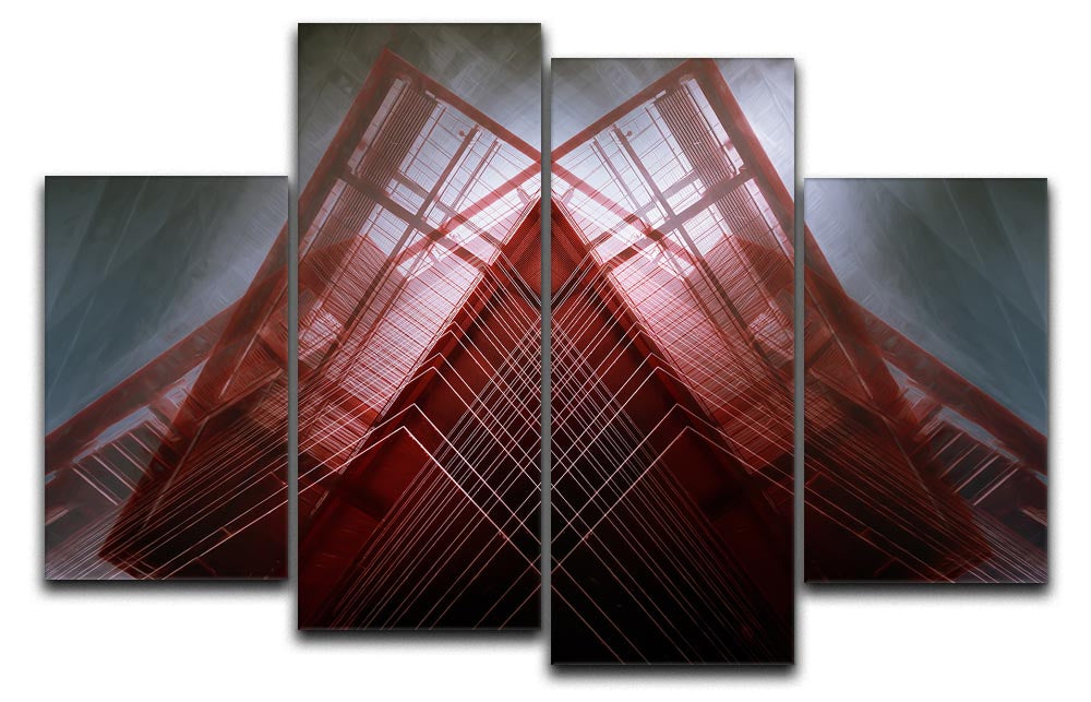 Red Geometric Design 4 Split Panel Canvas - Canvas Art Rocks - 1