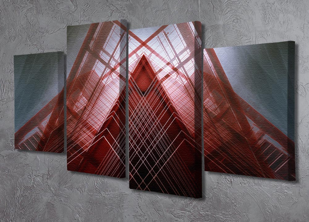 Red Geometric Design 4 Split Panel Canvas - Canvas Art Rocks - 2