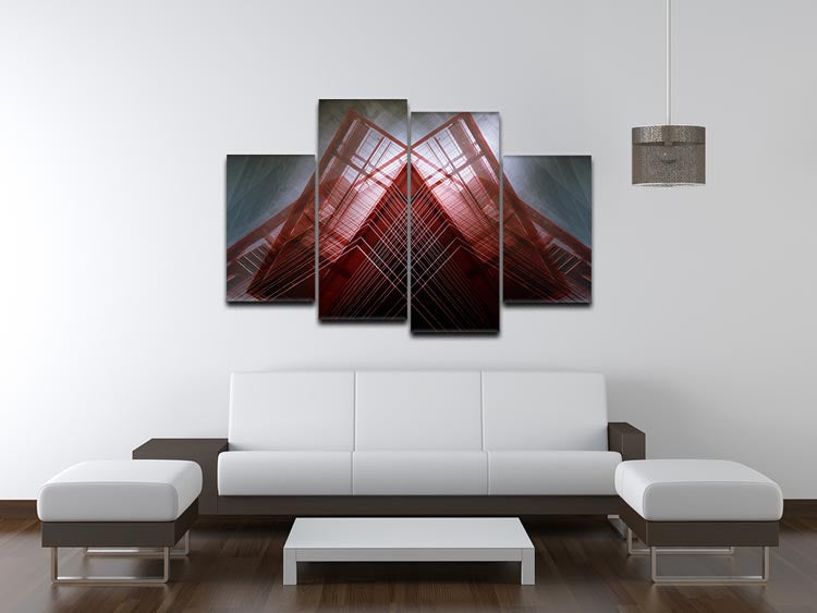 Red Geometric Design 4 Split Panel Canvas - Canvas Art Rocks - 3
