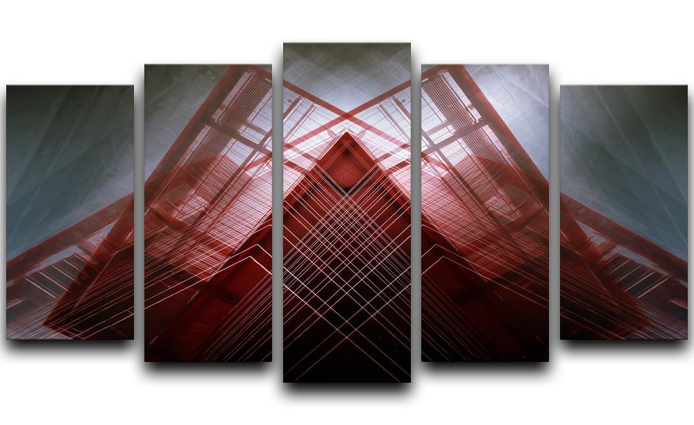 Red Geometric Design 5 Split Panel Canvas - Canvas Art Rocks - 1