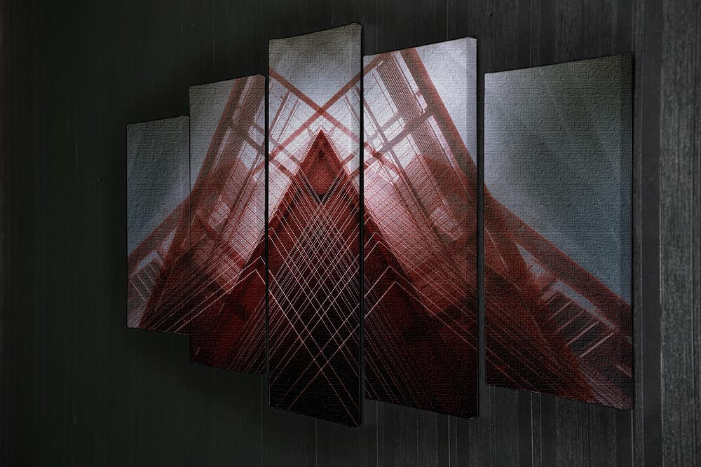 Red Geometric Design 5 Split Panel Canvas - Canvas Art Rocks - 2