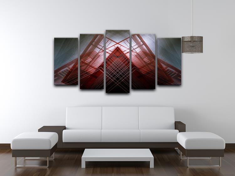 Red Geometric Design 5 Split Panel Canvas - Canvas Art Rocks - 3