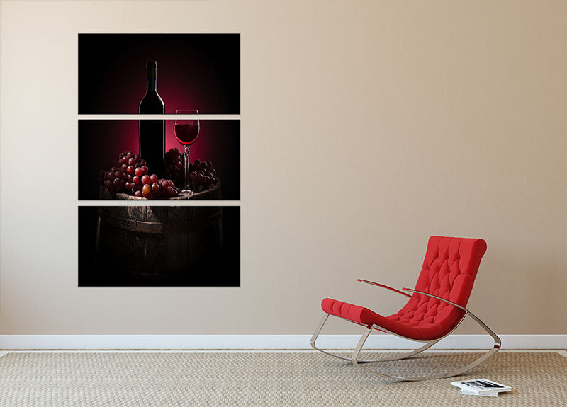 Red Wine With Grapes 3 Split Panel Canvas Print - Canvas Art Rocks - 2