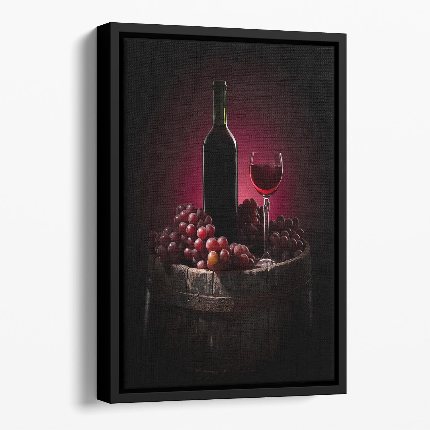 Red Wine With Grapes Floating Framed Canvas - Canvas Art Rocks - 1