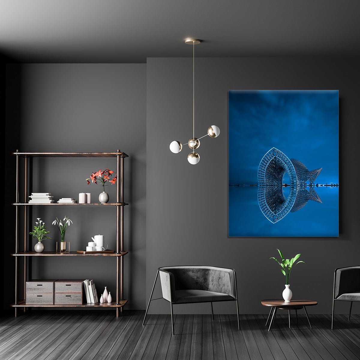 Blue Sculpture Reflected In The Sea Canvas Print or Poster - Canvas Art Rocks - 5
