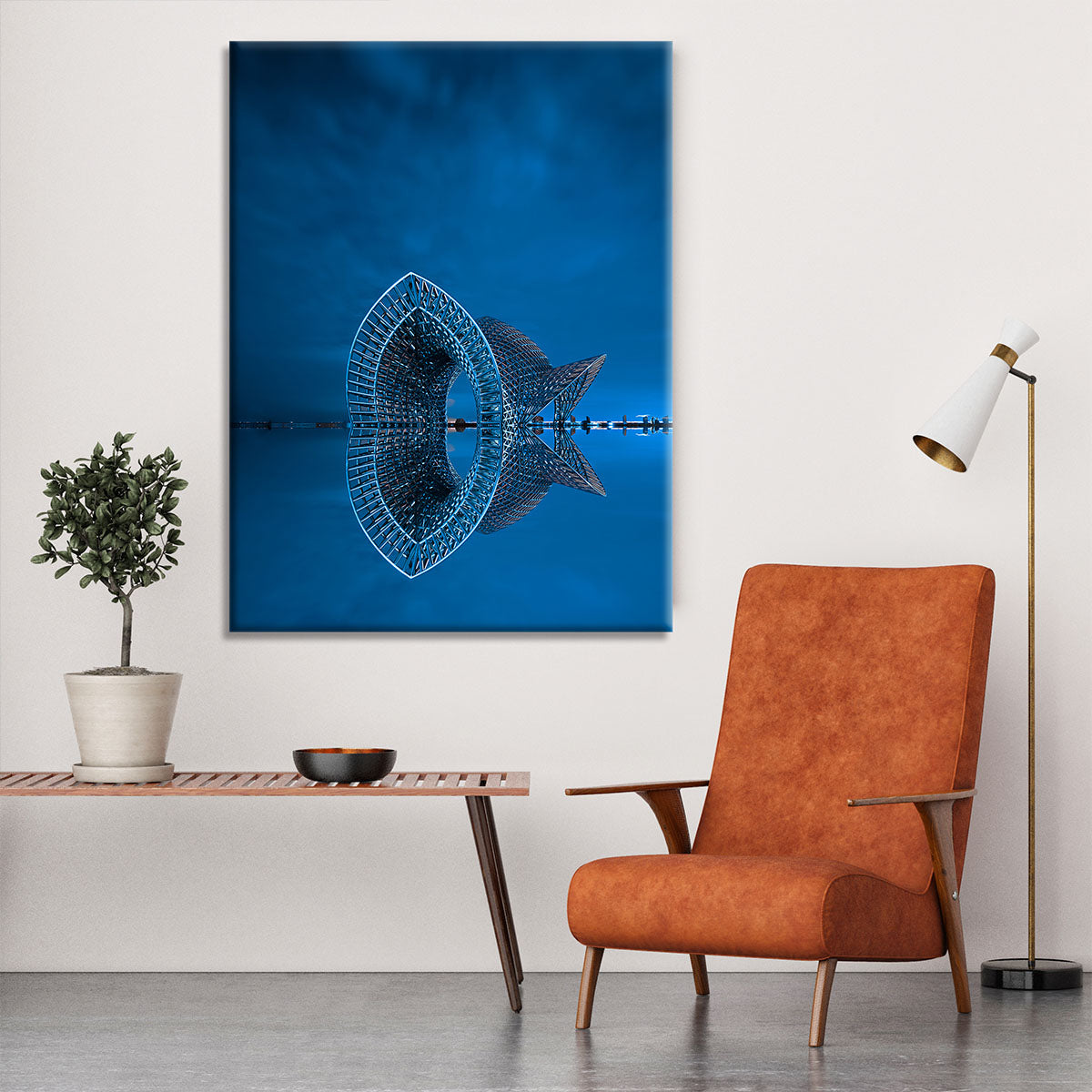 Blue Sculpture Reflected In The Sea Canvas Print or Poster - Canvas Art Rocks - 6