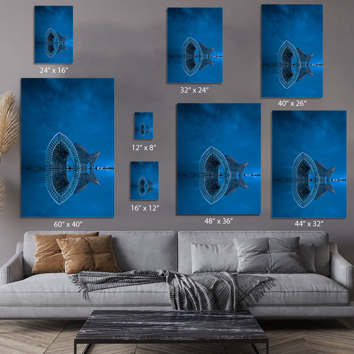 Blue Sculpture Reflected In The Sea Canvas Print or Poster - Canvas Art Rocks - 7