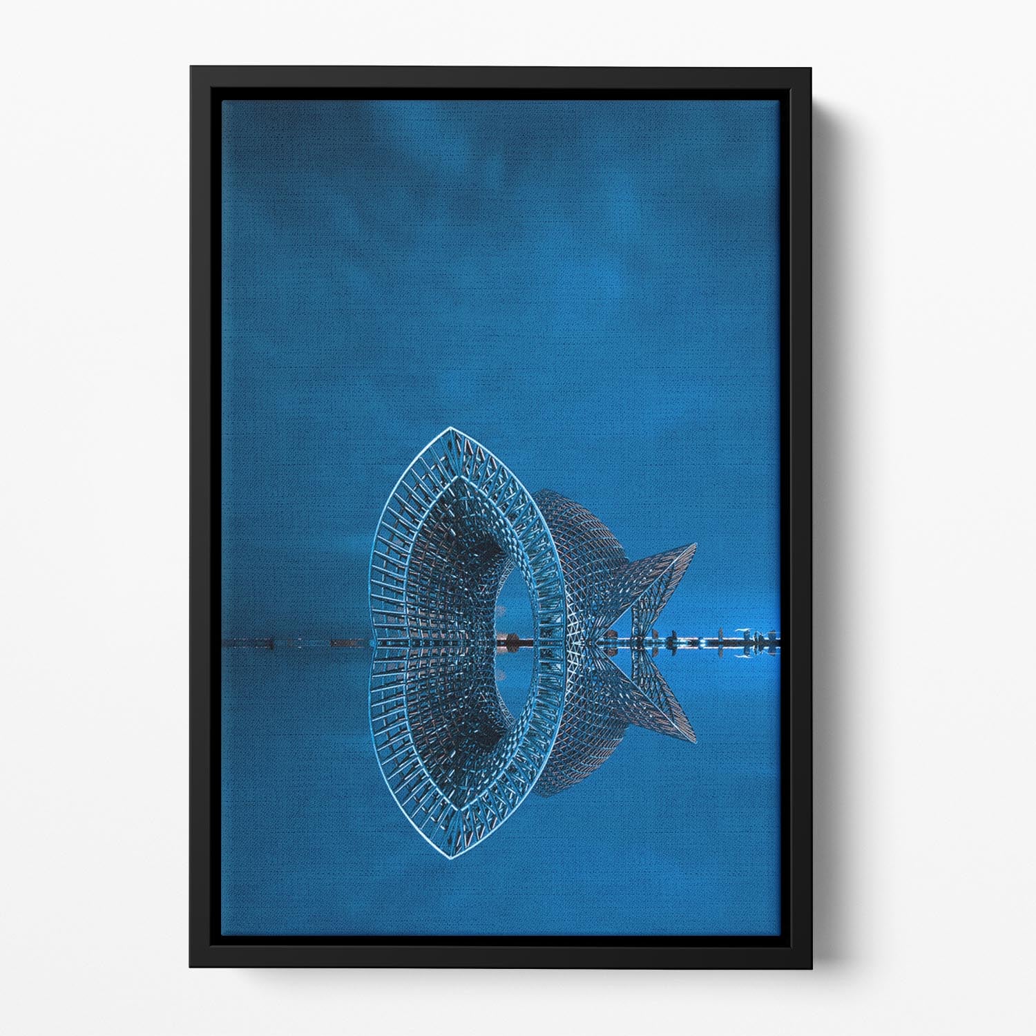 Blue Sculpture Reflected In The Sea Floating Framed Canvas - Canvas Art Rocks - 2
