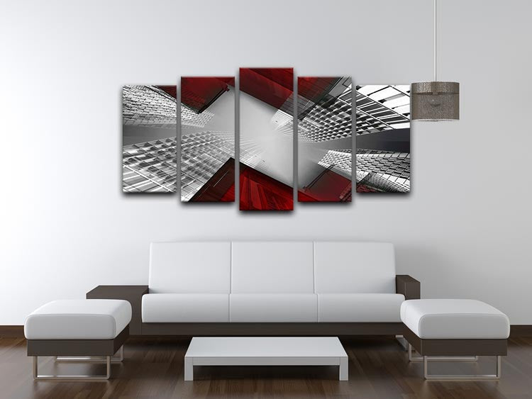 Red And White Skyscrapers 5 Split Panel Canvas - Canvas Art Rocks - 3
