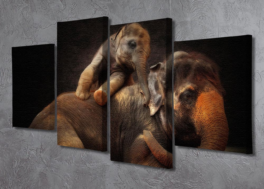 Mother And Baby Elephants 4 Split Panel Canvas - Canvas Art Rocks - 2