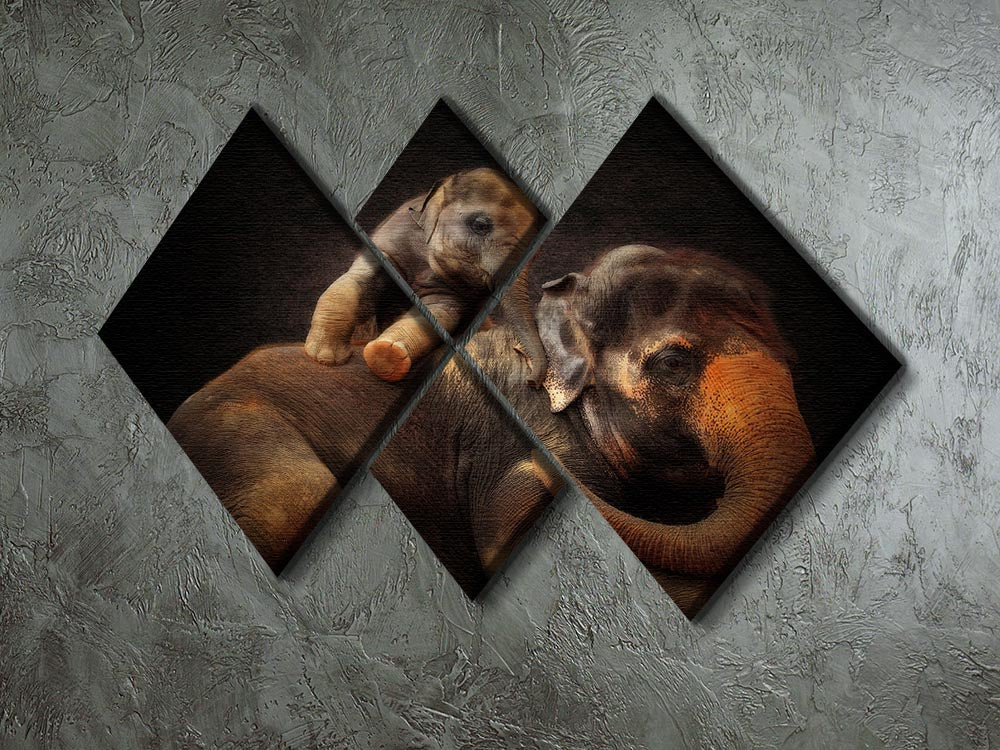 Mother And Baby Elephants 4 Square Multi Panel Canvas - Canvas Art Rocks - 2